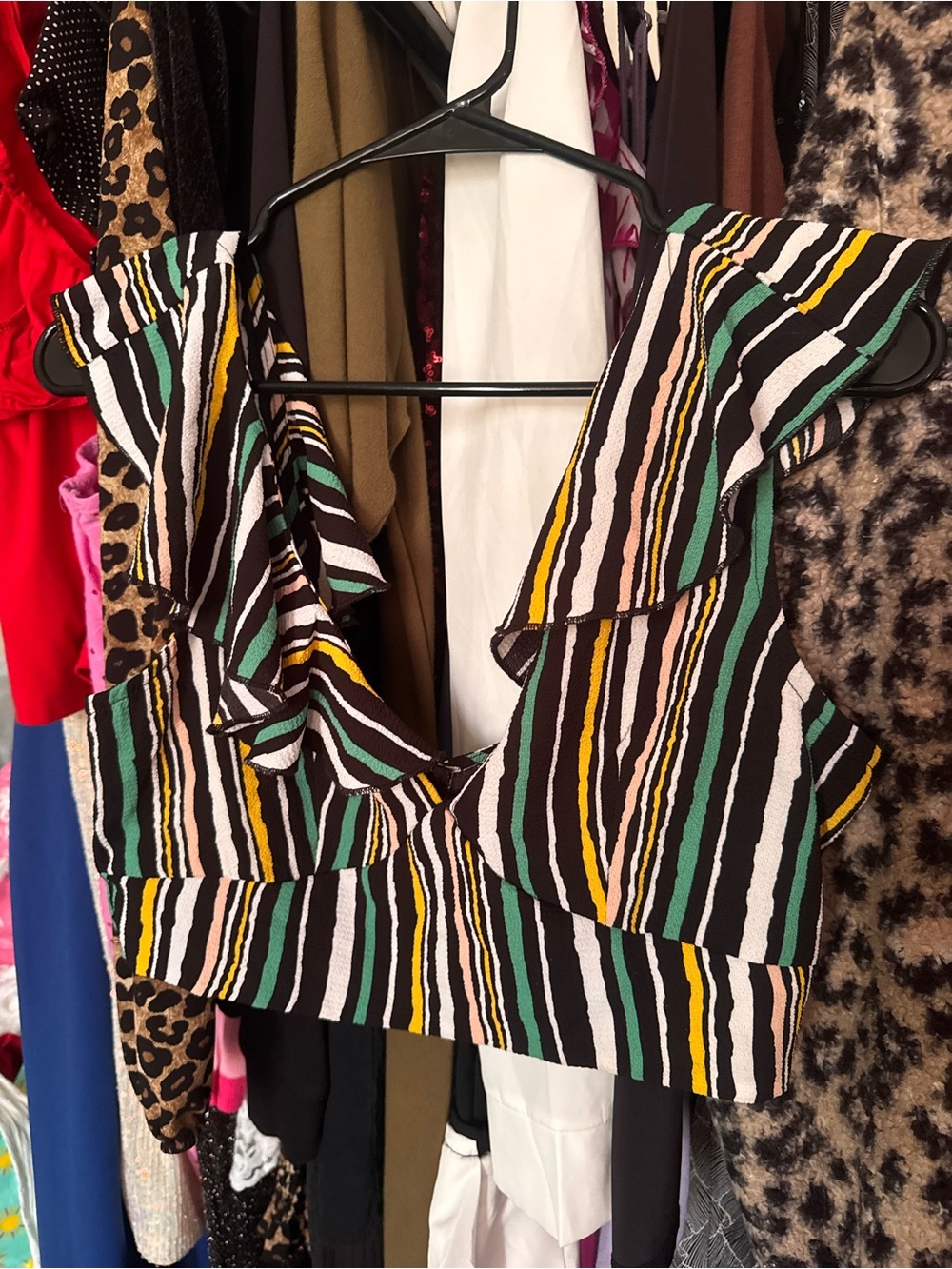 Revamped Multi-Stripe Ruffle V-Neck Crop Top